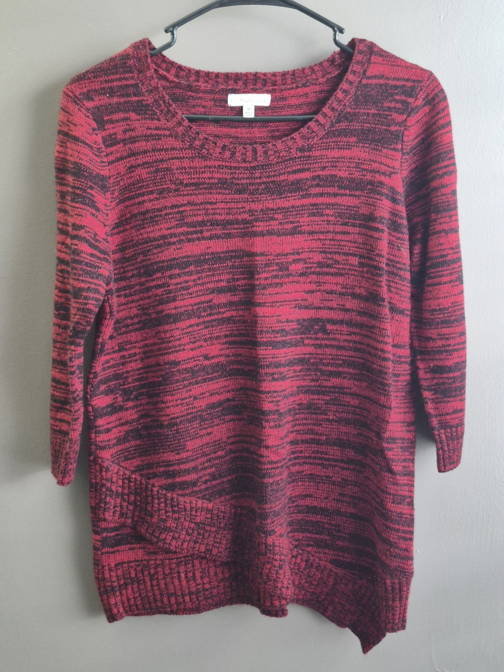 croft & barrow Marled Red and Black Crewneck Sweater With Assymetrical Hem